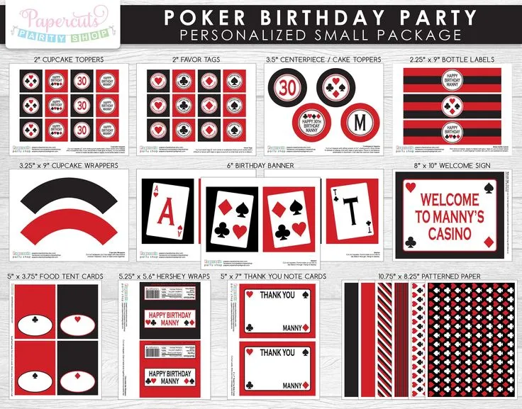 Casino Night Poker Theme SMALL Birthday Party Package Red & Black Personalized Printable DIY Digital File - Etsy   Small birthday parties Party packages Casino night